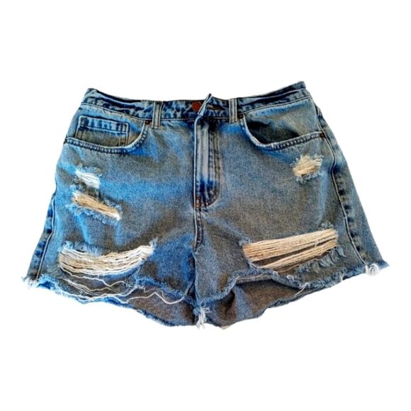 O’Neill Denim High Waisted Shorts Distressed Denim sz 29 Misses 10 - Picture 1 of 8
